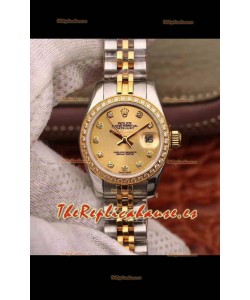 Rolex Datejust Ladies 28MM Movimiento Cal.3135 Réplica Suiza en Acero 904L Caja en Oro Amarillo de Dos Tonos