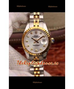 Rolex Datejust Ladies 28MM Movimiento Cal.3135 Réplica Suiza en Acero 904L Caja en Oro Amarillo de Dos Tonos