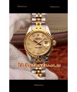 Rolex Datejust Ladies 28MM Movimiento Cal.3135 Réplica Suiza en Acero 904L Caja en Oro Amarillo de Dos Tonos