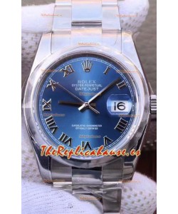 Rolex Datejust 36MM Movimiento Cal.3135 Reloj Réplica Suizo en Caja de Acero 904L Dial Azul en Romanos