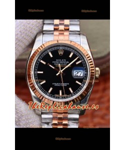 Rolex Datejust 36MM Movimiento Cal.3135 Reloj Réplica Suizo en Acero 904L Caja en Dos Tonos Dial Negro