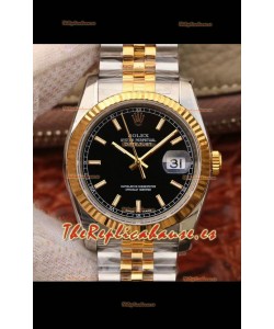 Rolex Datejust 36MM Movimiento Cal.3135 Reloj Réplica Suizo en Acero 904L Caja en Dos Tonos Dial Negro