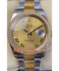 Rolex Datejust 36MM Movimiento Cal.3135 Reloj Réplica Suizo en Acero 904L Caja en Dos Tonos Dial Oro