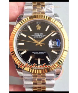 Rolex Datejust 41MM Movimiento Cal.3135 Reloj Réplica Suizo en Acero 904L Dial Negro en Acero de Dos Tonos