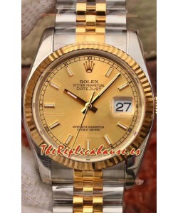 Rolex Datejust 36MM Movimiento Cal.3135 Reloj Réplica Suizo en Acero 904L Caja en Dos Tonos Dial Oro