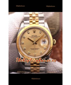 Rolex Datejust 36MM Movimiento Cal.3135 Reloj Réplica Suizo en Acero 904L Caja en Dos Tonos Dial Oro