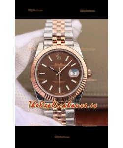 Rolex Datejust 41MM Movimiento Cal.3135 Reloj Réplica Suizo en Acero 904L de Dos Tonos Dial Marrón