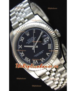Rolex Datejust 36MM Cal.3135 Movement Reloj Réplica Suizo Dial Negro Jubilee Strap - Ultimate 904L Steel Watch 