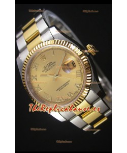 Rolex Datejust Reloj Réplica Japonés - Chapado en Dos Tonos Dial en Oro en Caja de 36MM