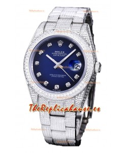 Rolex Datejust 41MM Réplica Suiza - Edición Iced Out en Dial Azul