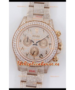 Rolex Cosmograph Daytona Oro Rosado ICED OUT Movimiento Original Cal.4130 - Reloj Acero 904L
