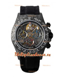 Rolex Daytona DiW Skeleton Reloj Edición Carbono - Caja de Carbono Forjado Correa Negra Réplica Espejo 1:1
