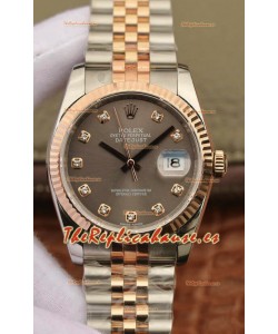 Rolex Datejust 36MM Movimiento ETA-3135 Réplica Suiza en Acero 904L en Dial Marrón de Dos Tonos