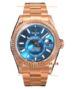 Rolex Sky-Dweller REF# 336235 Reloj Dial Azul-Verde en Oro Rosado Caja Acero 904L Réplica Espejo 1:1