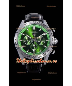 Tag Heuer Carrera Movimiento Cuarzo Suizo Reloj Réplica Dial Verde - Correa de Goma Negra