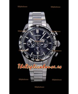 Tag Heuer Carrera Movimiento Cuarzo Suizo Reloj Réplica Dial Negro - Correa de Acero Inoxidable