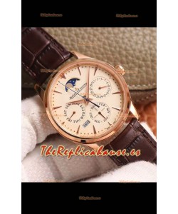 Jaeger LeCoultre Master Ultra Fino Calendario Perpetual Reloj Réplica Suizo en Dial Amarillo palido