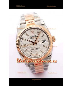 Rolex Datejust Dial Fluted-Motif 41MM Movimiento Cal.3135 Reloj Réplica Suizo en Caja de Acero 904L de Dos Tonos