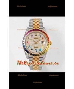 Rolex Datejust Full ICED Out Numerales Arábigos Reloj Caja en 41MM - Movimiento 3135 Oro Amarillo