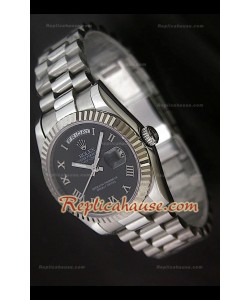 Rolex DayDate Reproducción Reloj Suizo con Esfera de color Negro Números romanos 