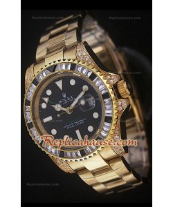 Rolex GMT Masters II Reproducción Reloj Suizo en Oro Amarillo y Diamantes