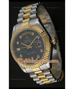 Rolex Daydate Reproducción Reloj Japonés Dos Tonos con Esfera de color Negro 