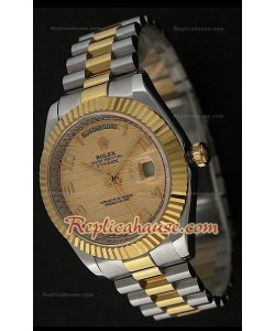 Rolex Replica Daydate Reloj Japonés Dos Tonos con Esfera de Oro 