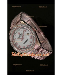 Rolex Daydate Reproducción Reloj Suizo - Reloj medianode 37MM - Esfera Blanca Everose 