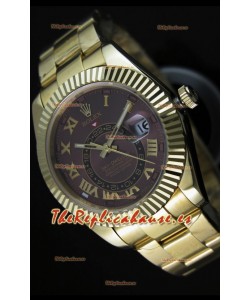 Rolex Sky-Dweller Reloj de Oro Amarillo de 18K en Dial Marrón y Numerales Romanos