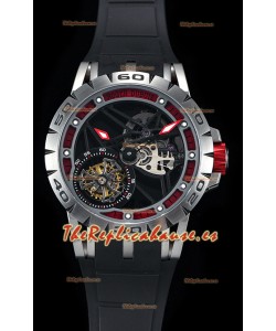 Roger Dubuis Excalibur Spider Flying Tourbillon Skeleton Caja de Titanio Reloj Suizo a Espejo 1:1