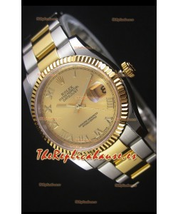 Rolex Datejust Reloj Replica en Oro, Dial con Numeros Romanos, 36MM con Movimiento Suizo 3135