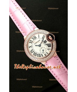 Ballon De Cartier Reloj para Señoras de Oro Rosa en Correa de Piel 