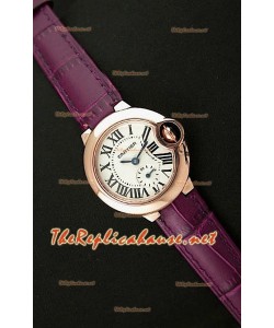 Ballon De Cartier Reloj para Señoras en Oro Rosa con Correa de Piel Negra 