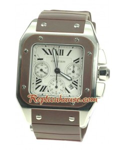 Cartier Santos 100 Suizo Cronógrafo Reloj - Correa de Goma