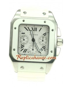 Cartier Santos 100 Suizo Cronógrafo Reloj - Correa de Goma