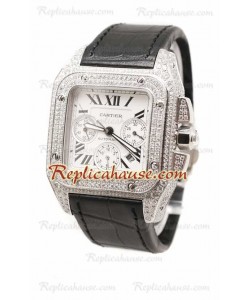 Cartier Santos 100 Diamond Reloj Suizo de imitación