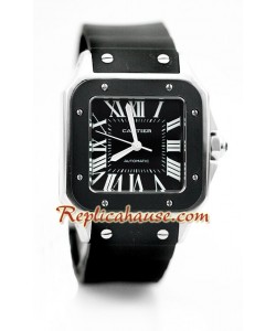 Cartier Santos 100 Reloj con correa de caucho