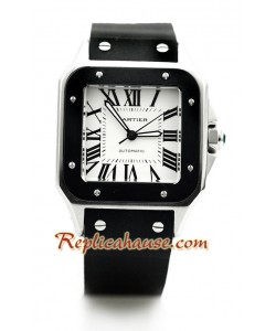 Cartier Santos 100 Reloj con correa de caucho