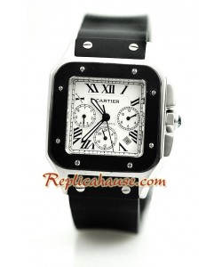 Cartier Santos 100 Reloj con correa de caucho