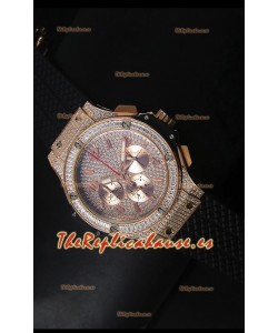 Hublot Big Bang Reloj en Oro Rosado con Movimiento de Cuarzo en Correa Blanca