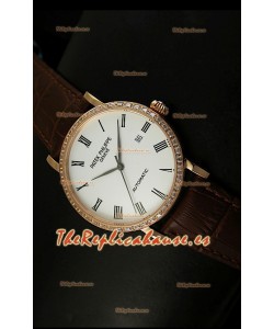 Patek Philippe Calatrava 5120 Reloj Réplica Suiza en Oro Rosado - Horas en Números Romanos