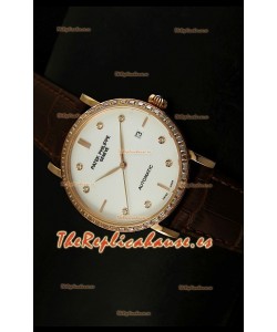 Patek Philippe Calatrava 5298 Reloj Réplica Suiza en Oro Rosado - Horas en Diamantes