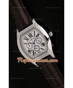 Cartier Tortue Reloj Crónografo Japonés de Cuarzo con Esfera Blanca