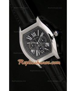 Cartier Tortue Reloj Crónografo Japonés de Cuarzocon Esfera de color Negro