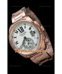 Calibre De Cartier Reloj Automático Japonés de Oro Rosa y con Esfera Blanca