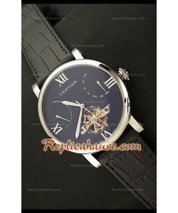 Cartier Tourbllon Reproducción Japonesa del Reloj con Esfera de color Negro