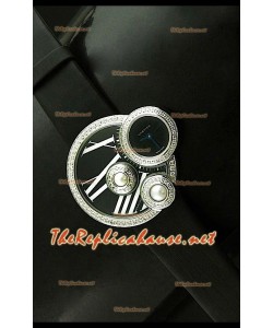 Perles de Cartier Reloj Suizo para Señoras en Acero Inoxidable y Esfera de color Negro