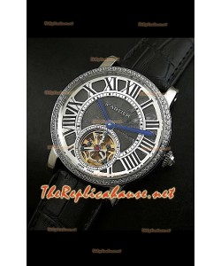 Reloj Turbillón Cartier Calibre con esfera de diamante y malla roja
