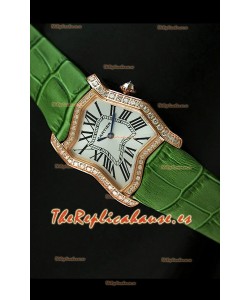 Cartier Tank Folle para damas Réplica Carcasa de oro amarillo Malla verde 