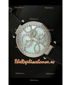 Cartier Réplica Bisel de diamantes Carcasa de acero inoxidable/Malla negra 